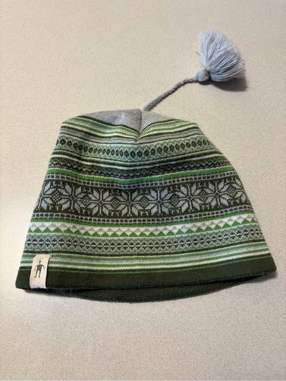 Smartwool Green and Gray Kids Pom-Pom Beanie